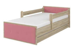 Łóżko tapicerowane różowe dąb sonoma
