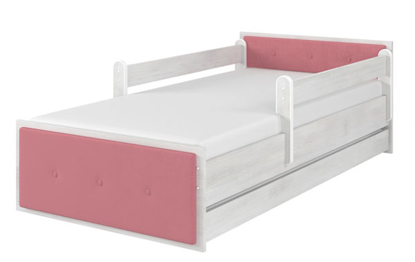 Łóżko tapicerowane różowe surf biały